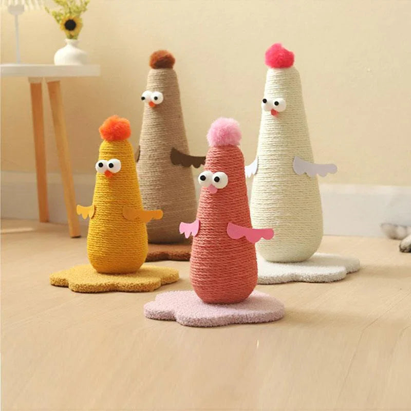 Chicken Cat Scratching Post | Rope-Wrapped, Flower Base, S or L