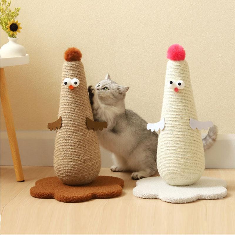 Chicken Cat Scratching Post | Rope-Wrapped, Flower Base, S or L