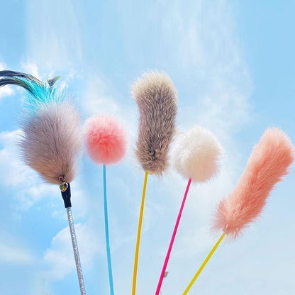 Fluffy Cat Teaser Wands | Pompom, Fur Strip and Feather, Set of 3 or 5