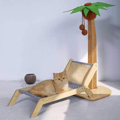 Cat Lounger Bed, Beach Chair Style | Optional Palm Tree Scratching Post
