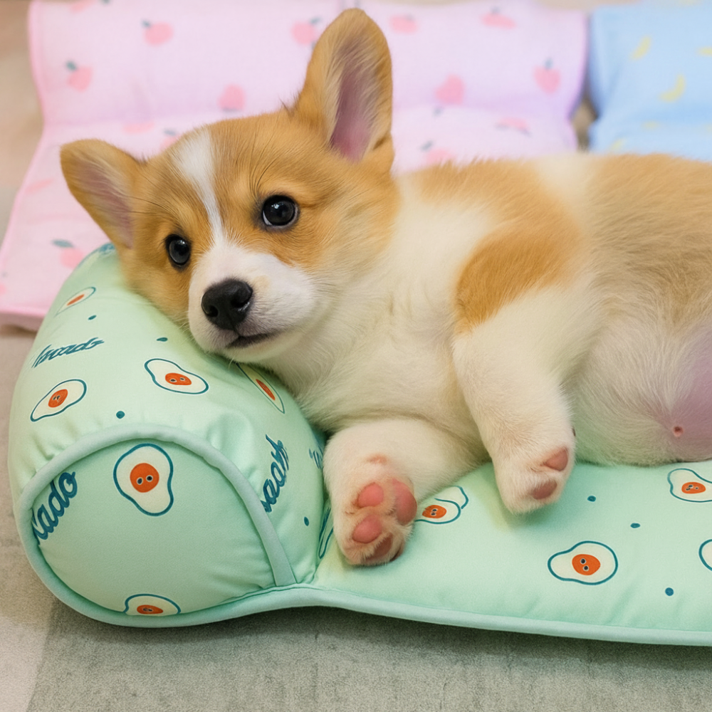 Pet Cooling Mat with Pillow | Fruit and Bear Prints, Dogs and Cats