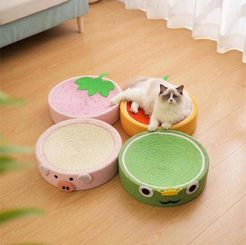 Round Cat Scratcher Bed, Sisal | Bowl Shape, 6 Animal and Fruit Designs