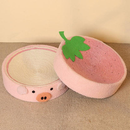 Round Cat Scratcher Bed, Sisal | Bowl Shape, 6 Animal and Fruit Designs