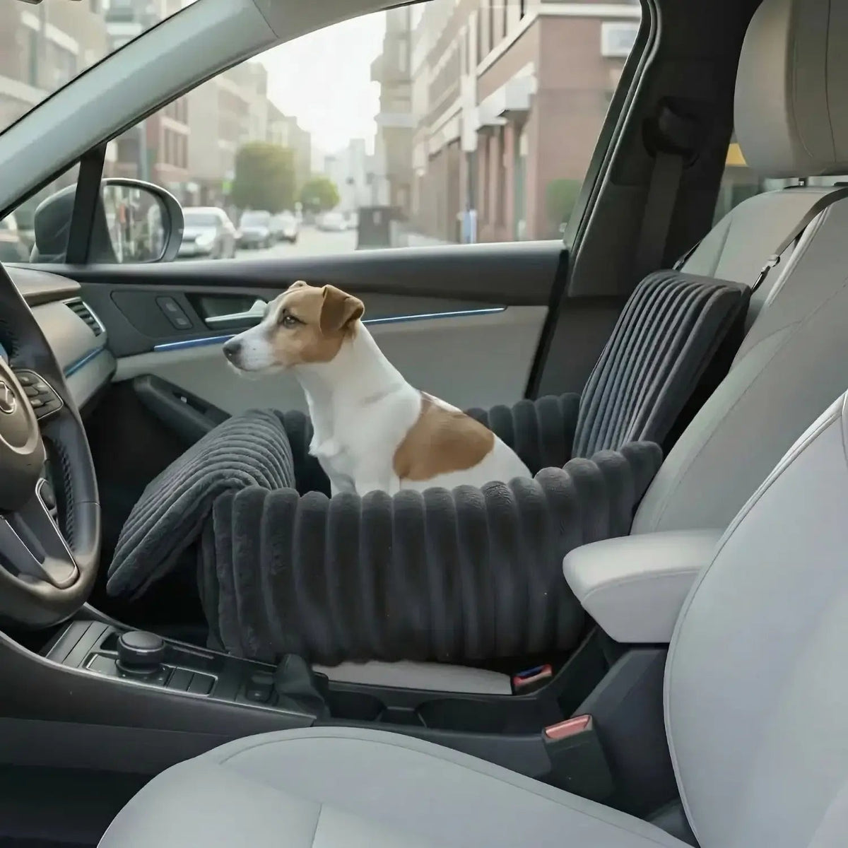 Dog Booster Seat for Car | Ribbed Plush, Built-In Safety Leash