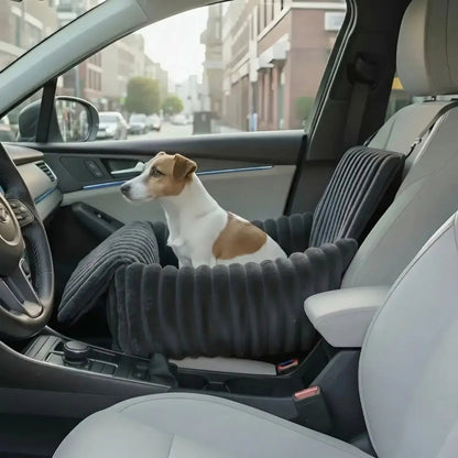 Dog Booster Seat for Car | Ribbed Plush, Built-In Safety Leash