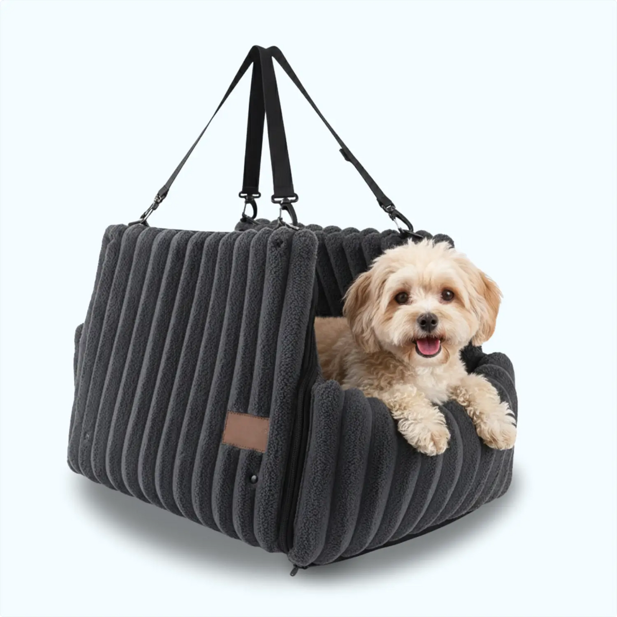 Dog Booster Seat for Car | Ribbed Plush, Built-In Safety Leash