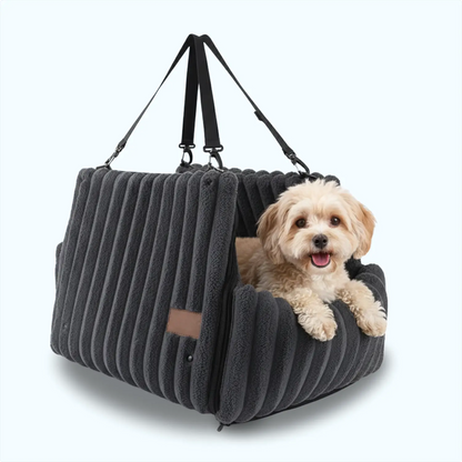 Dog Booster Seat for Car | Ribbed Plush, Built-In Safety Leash