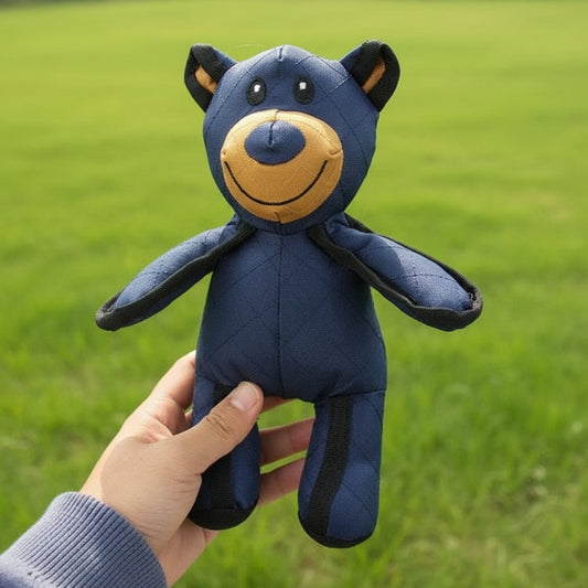 Bear Dog Chew Toy with XL Squeaker | Tough Woven Fabric, Blue or Pink