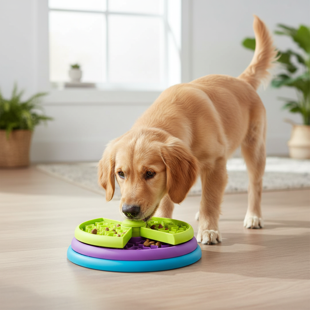 Slow Feeder Dog Bowl | 3-Layer Rotating Puzzle, 9.8 in