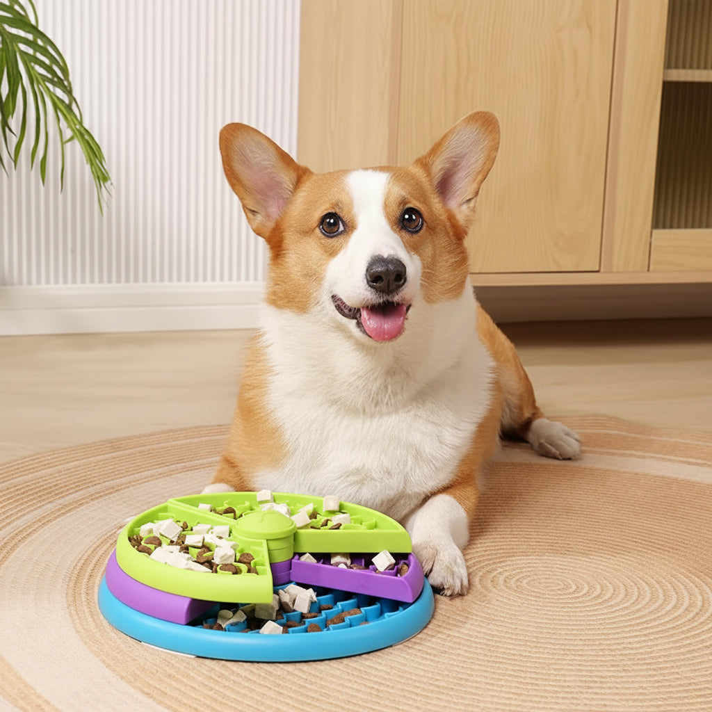 Slow Feeder Dog Bowl | 3-Layer Rotating Puzzle, 9.8 in
