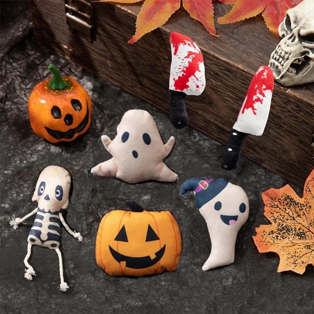 Halloween Plush Cat Toy | Ghost, Pumpkin, Skeleton, 6 Designs