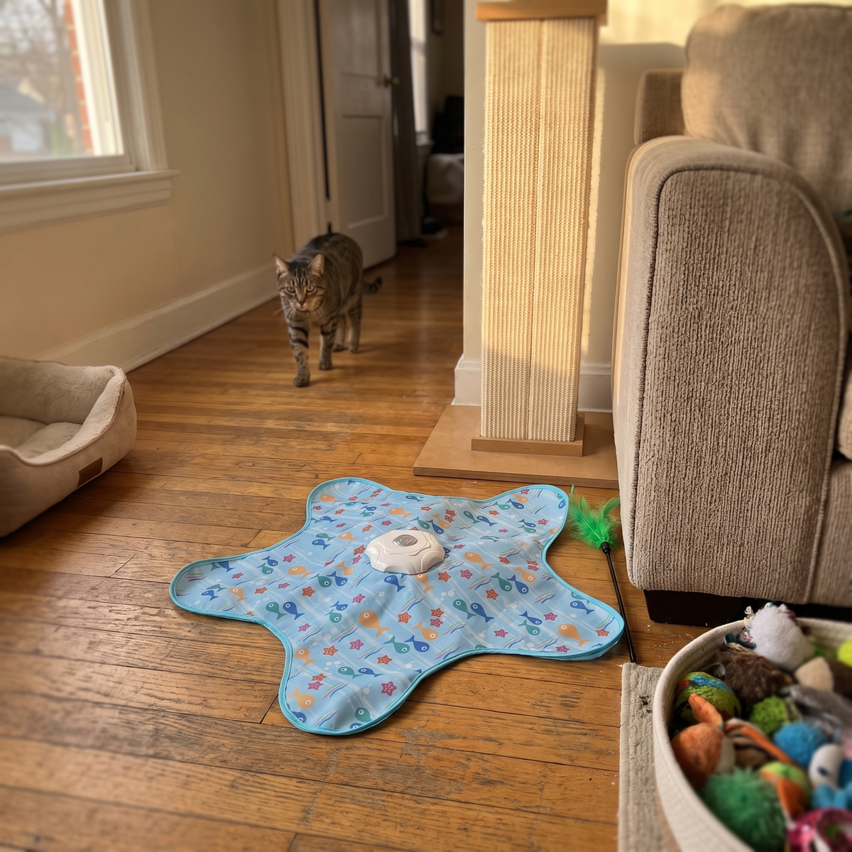 Automatic Cat Toy with Moving Feather | Hide-and-Seek Mat, 25.6 in