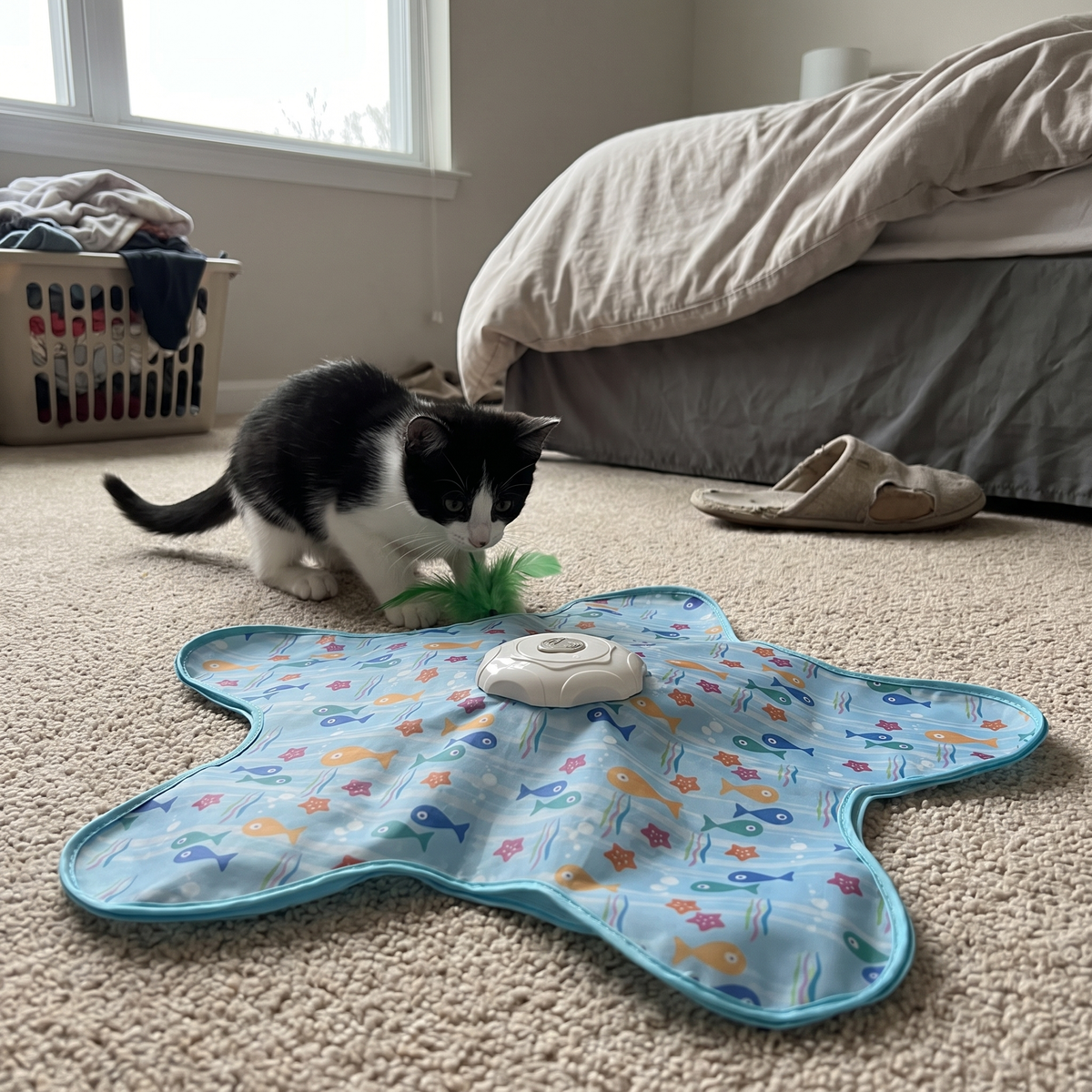 Automatic Cat Toy with Moving Feather | Hide-and-Seek Mat, 25.6 in