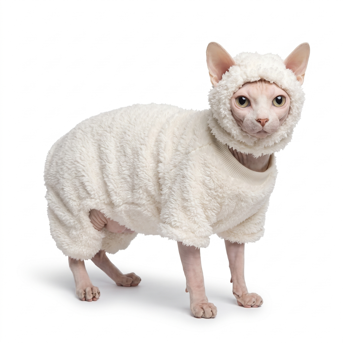 Sheep Cat Costume with Hood | Plush Sphynx Outfit, XS to 2XL