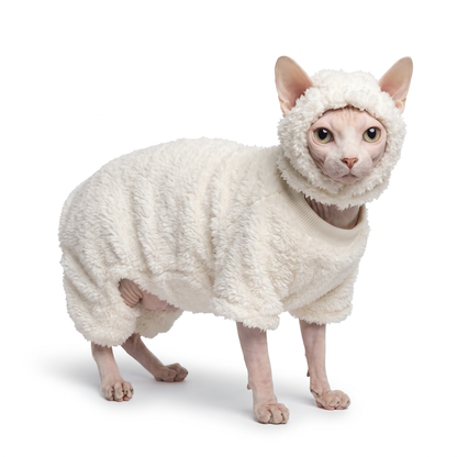 Sheep Cat Costume with Hood | Plush Sphynx Outfit, XS to 2XL