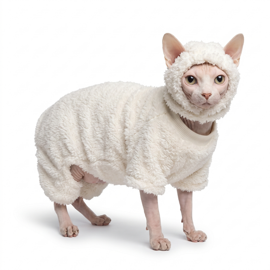 Sheep Cat Costume with Hood | Plush Sphynx Outfit, XS to 2XL
