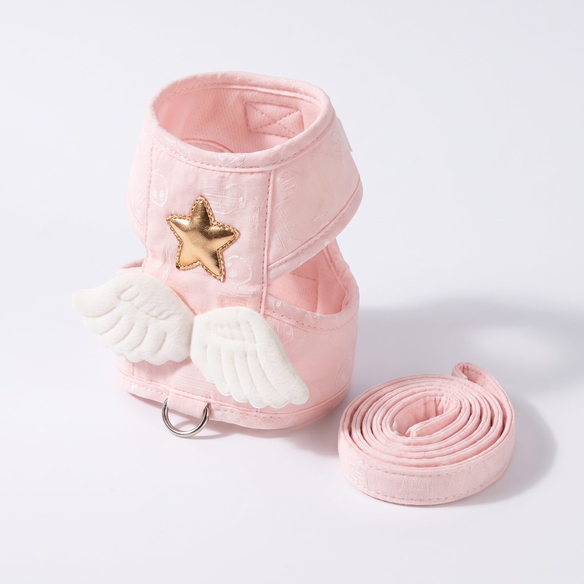 Cat Harness and Leash Set with Angel Wings | Gold Star, Mesh Lining