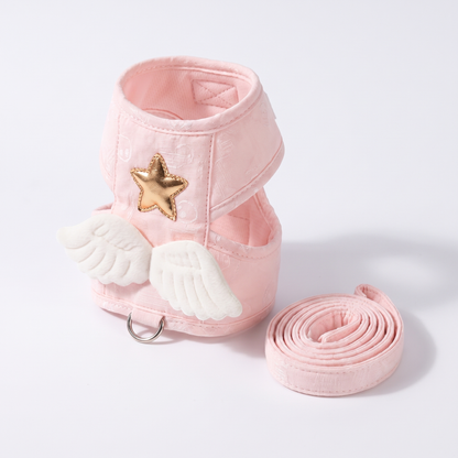 Cat Harness and Leash Set with Angel Wings | Gold Star, Mesh Lining