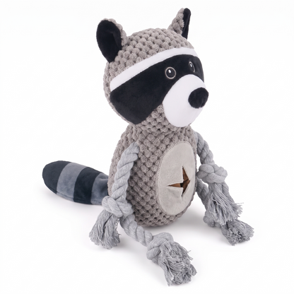Squeaky Plush Dog Toy with Rope Legs | Crinkle Ears, Treat Pocket