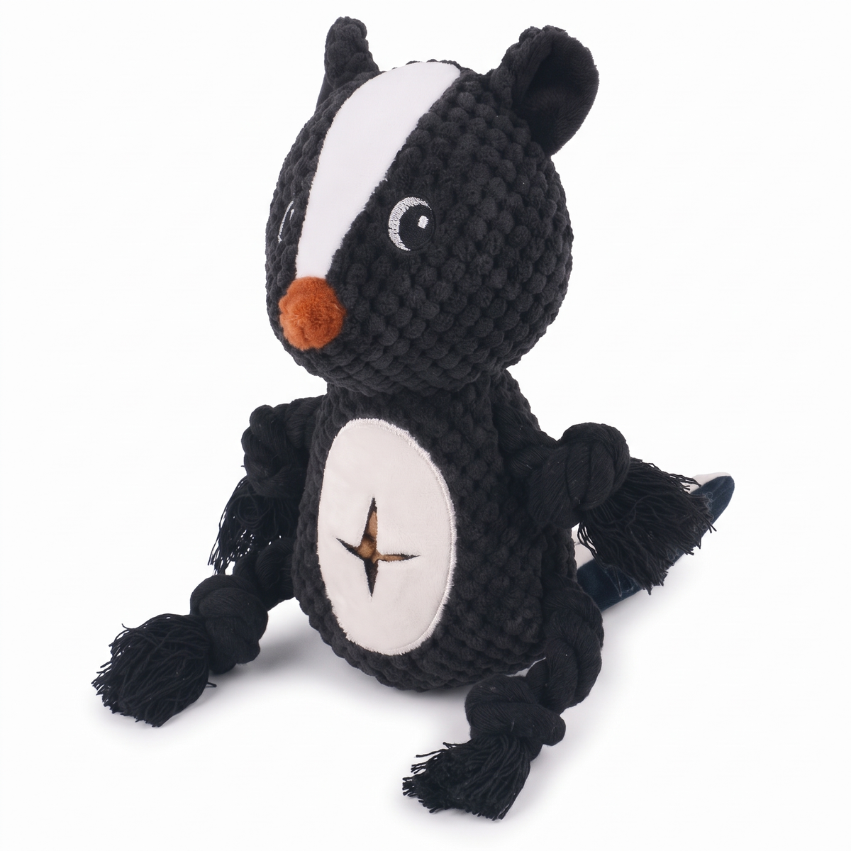 Squeaky Plush Dog Toy with Rope Legs | Crinkle Ears, Treat Pocket