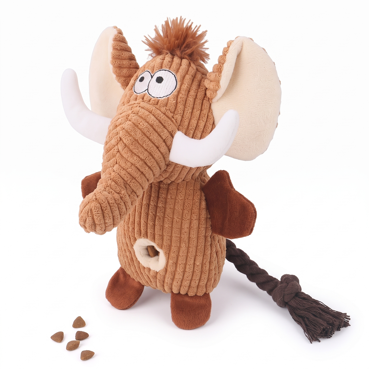 Squeaky Plush Dog Toy with Rope Legs | Crinkle Ears, Treat Pocket