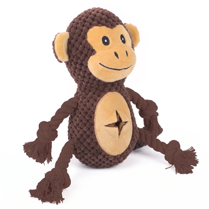 Squeaky Plush Dog Toy with Rope Legs | Crinkle Ears, Treat Pocket