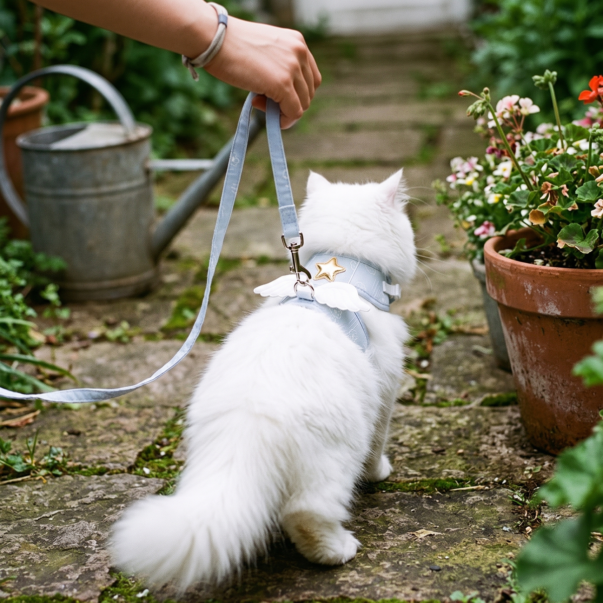 Cat Harness and Leash Set with Angel Wings | Gold Star, Mesh Lining