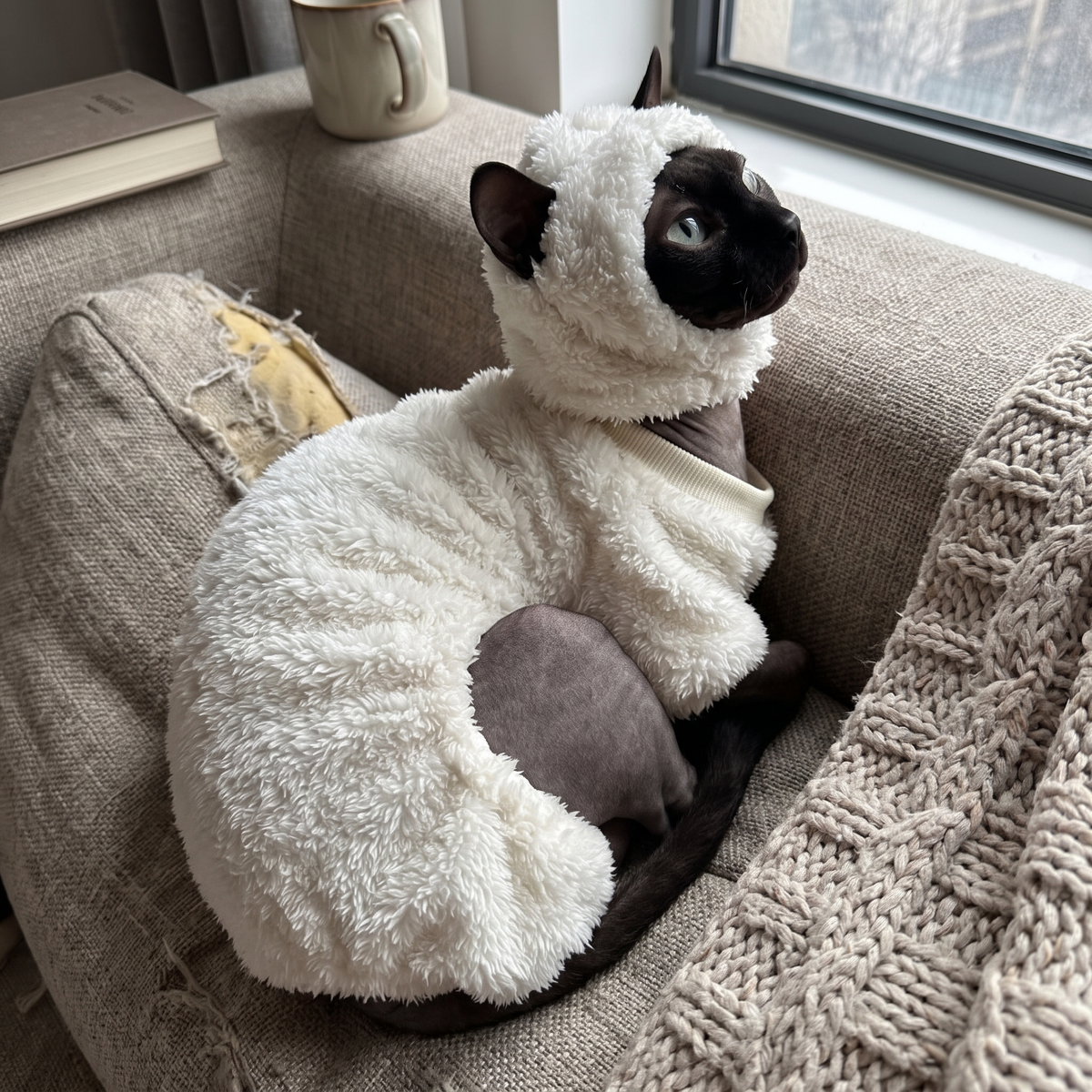 Sheep Cat Costume with Hood | Plush Sphynx Outfit, XS to 2XL