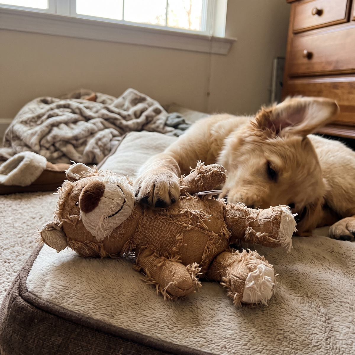 Tough Bear Dog Chew Toy | Stitched Patchwork Fabric, 3 Colors