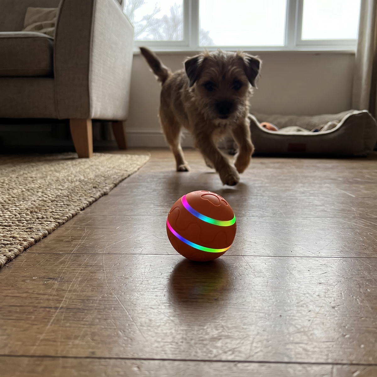Self-Rolling Dog Ball with LED Lights | Interactive Toy, 3.1 in