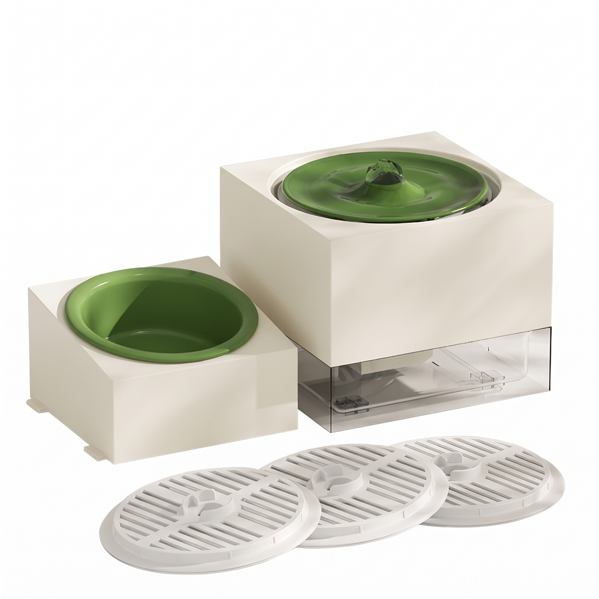 Cat Water Fountain, Record Player Design | 67.6 oz | Matching Food Bowl