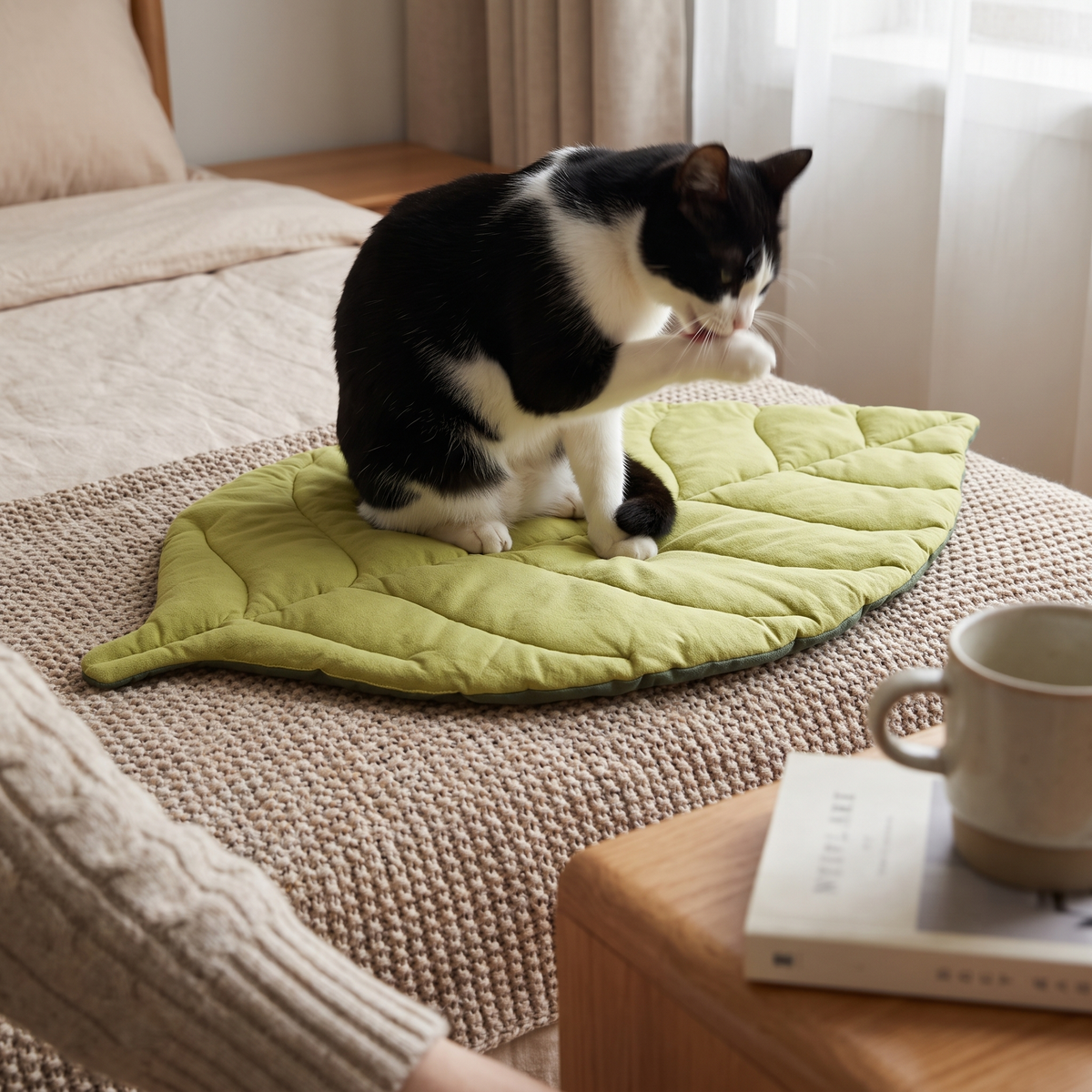 Leaf Cat Bed Mat, Reversible | Quilted and Washable | 3 Shapes