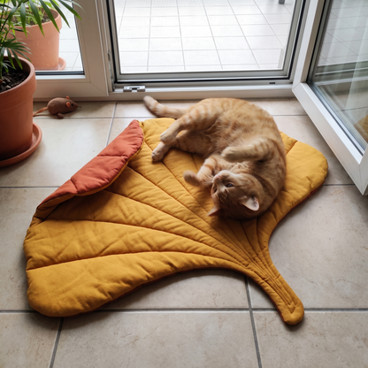 Leaf Cat Bed Mat, Reversible | Quilted and Washable | 3 Shapes