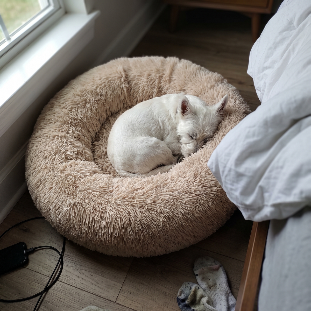 Donut Dog Bed with Raised Rim | Removable Washable Cover | S to XXL