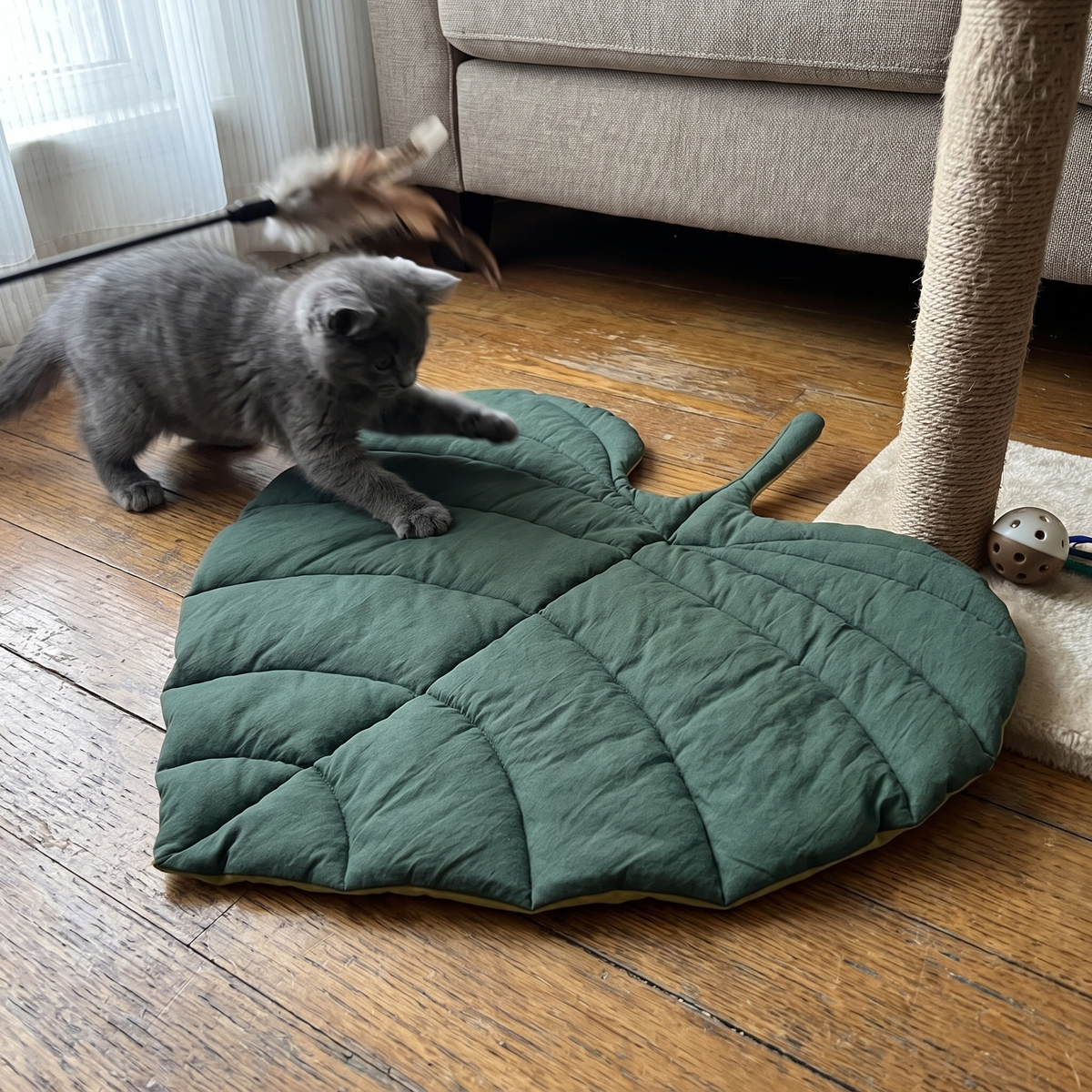 Leaf Cat Bed Mat, Reversible | Quilted and Washable | 3 Shapes