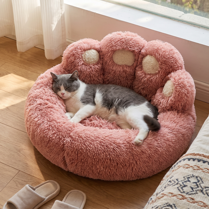 Fluffy Cat Bed with Backrest | Green Monster or Paw Shape | M to XL