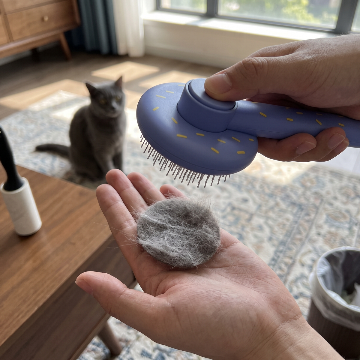 Self-Cleaning Cat Brush | One-Press Hair Release | Steel Bristles