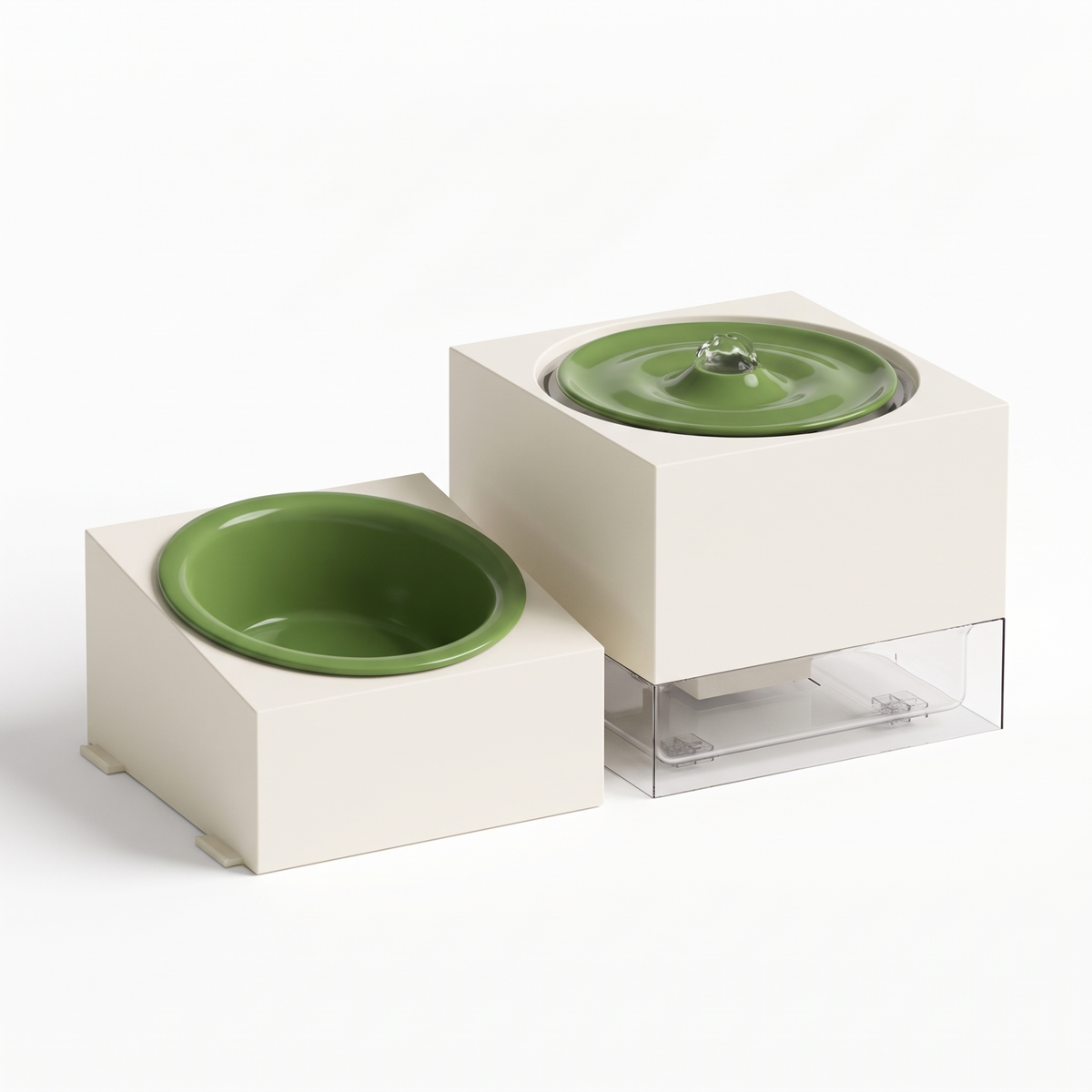 Cat Water Fountain, Record Player Design | 67.6 oz | Matching Food Bowl