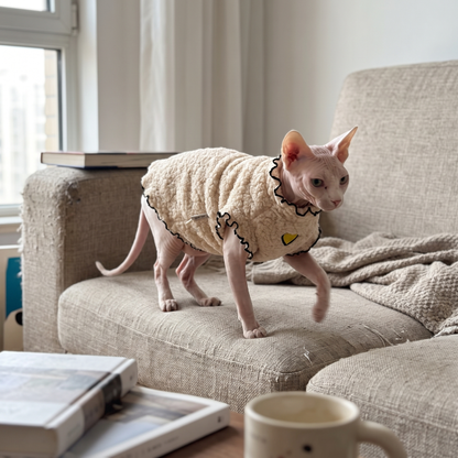 Fleece Cat Sweater for Hairless Cats | Ruffle Trim | XS to 2XL