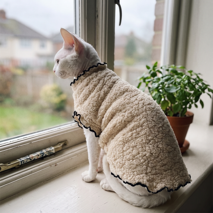 Fleece Cat Sweater for Hairless Cats | Ruffle Trim | XS to 2XL