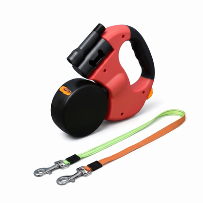 Dual Retractable Dog Leash for Two Dogs | 360° Swivel | LED Light