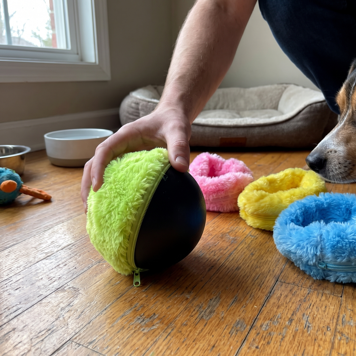Self-Rolling Ball for Dogs and Cats | 4 Plush Covers | 3.1 in