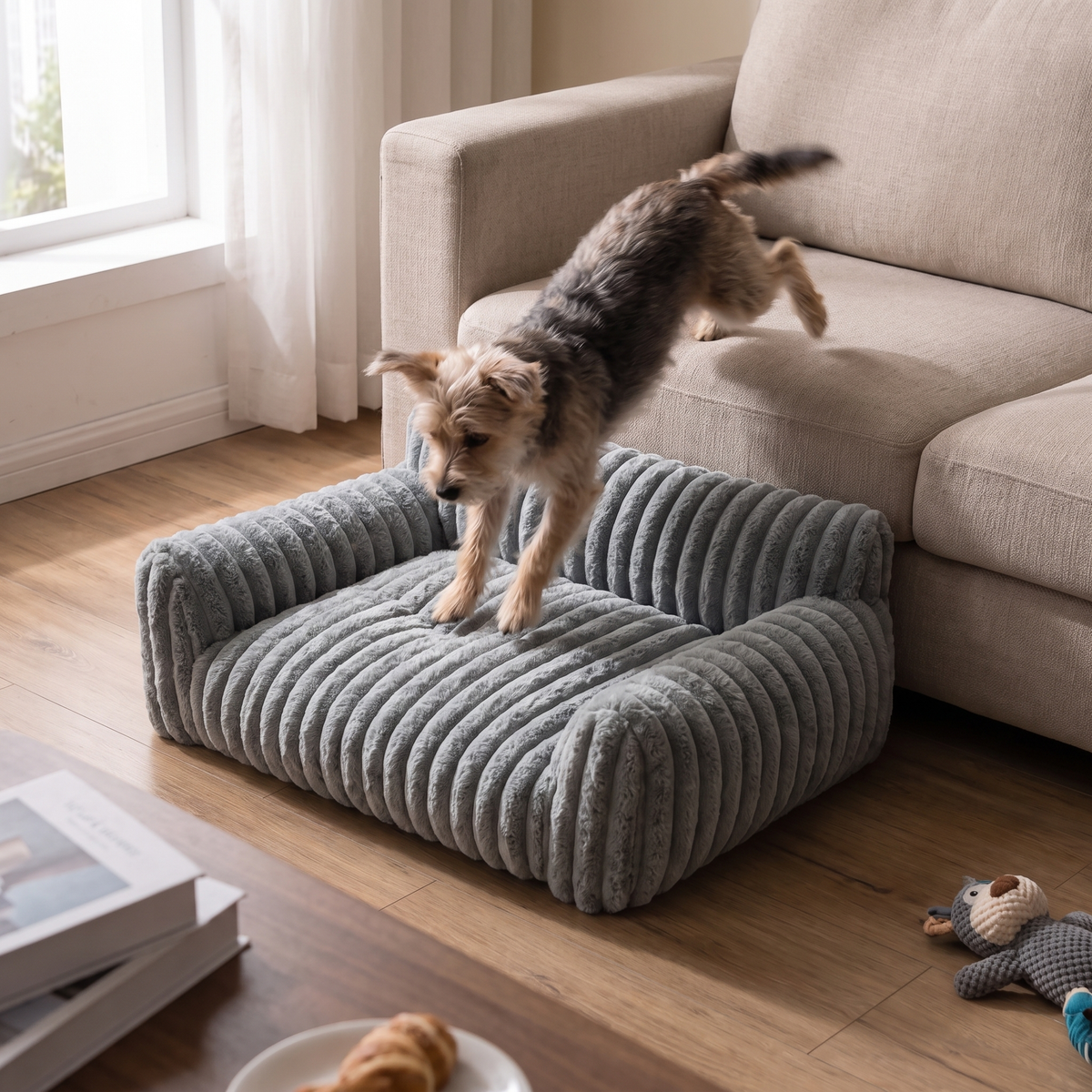Plush Pet Sofa Bed with Bolsters | Washable Cover | S to L