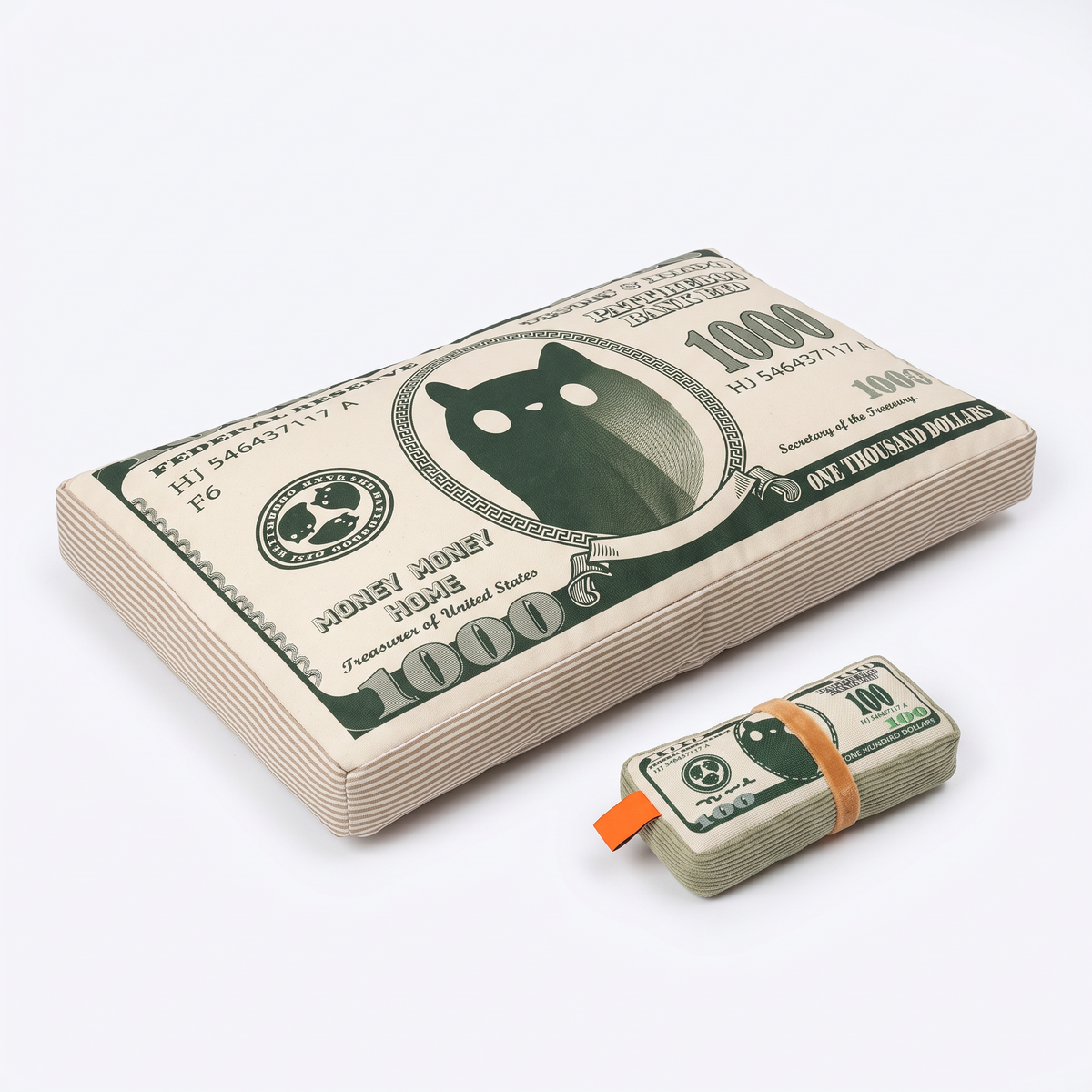 Catnip Cat Toy, Dollar Bill Pillow | Crinkle Paper | Box and Bed Options