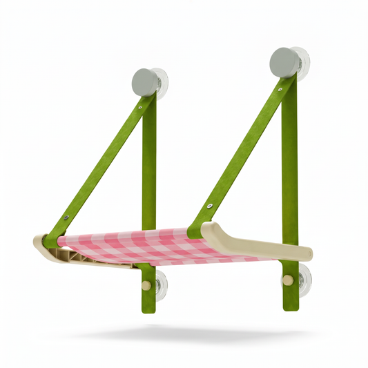 Cat Window Perch with Suction Cups | Gingham Hammock, Wood Frame, up to 22 lb