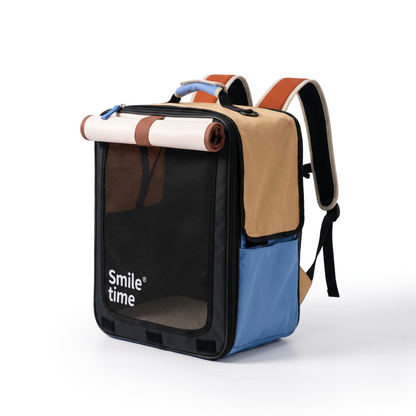 Roll-Top Cat Backpack Carrier | Foldable Mesh Body, Optional Trolley