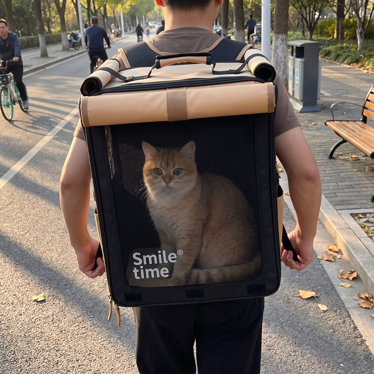 Roll-Top Cat Backpack Carrier | Foldable Mesh Body, Optional Trolley