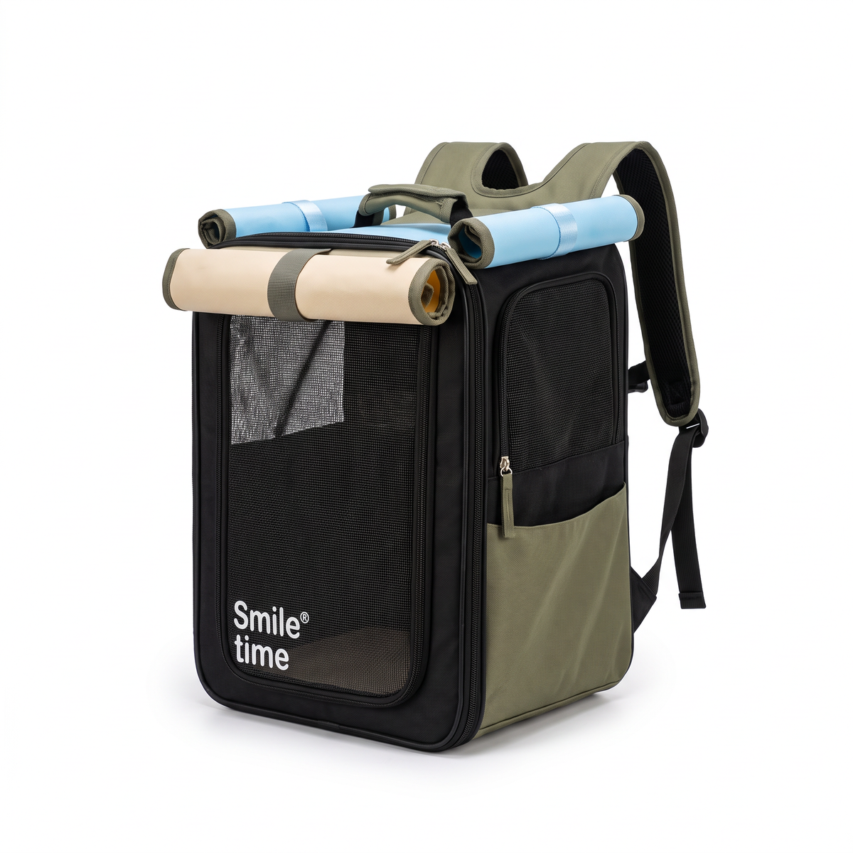 Roll-Top Cat Backpack Carrier | Foldable Mesh Body, Optional Trolley