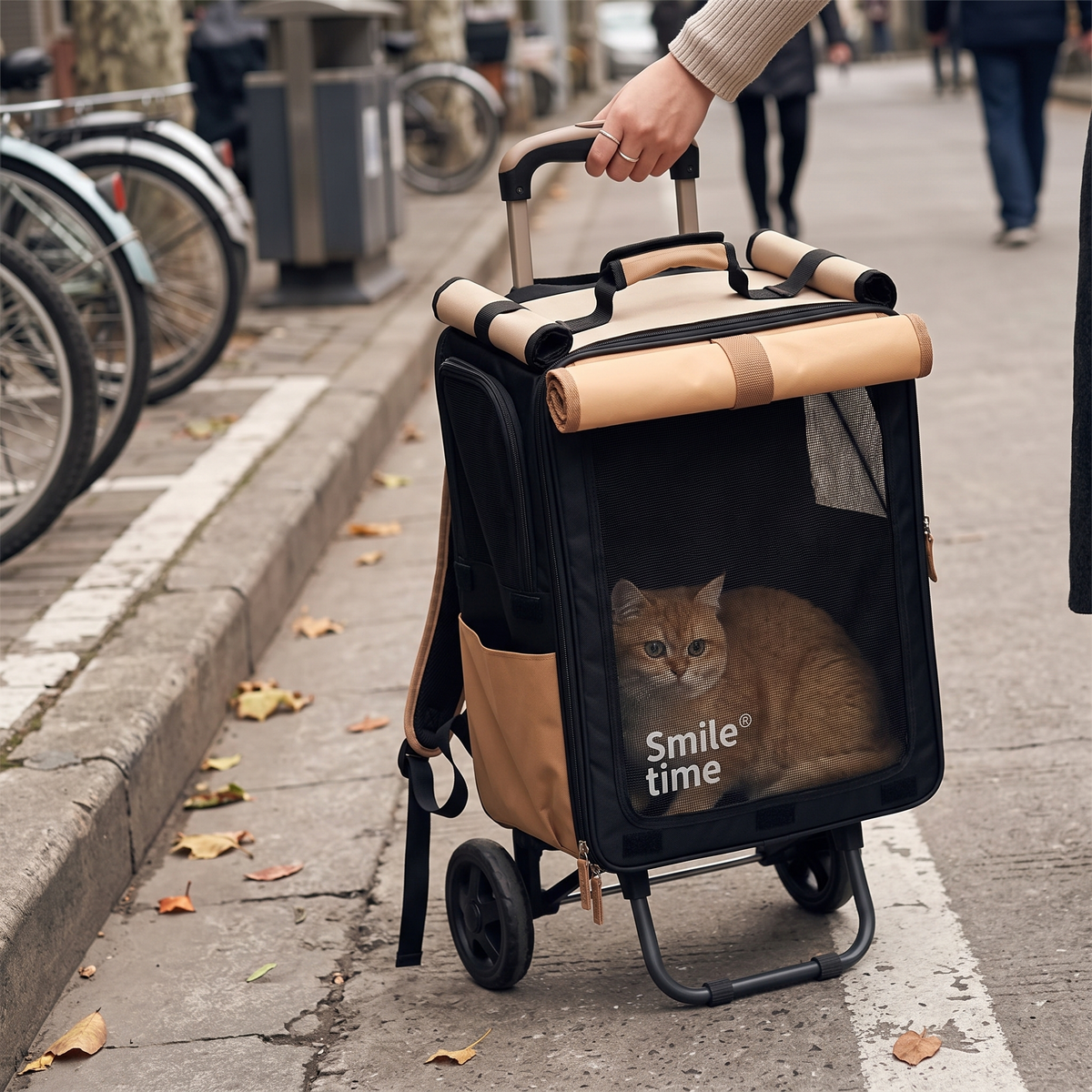 Roll-Top Cat Backpack Carrier | Foldable Mesh Body, Optional Trolley