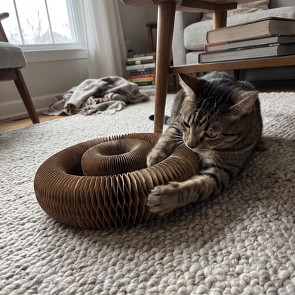 Accordion Cat Scratcher Toy with Ball | Corrugated Cardboard Ring